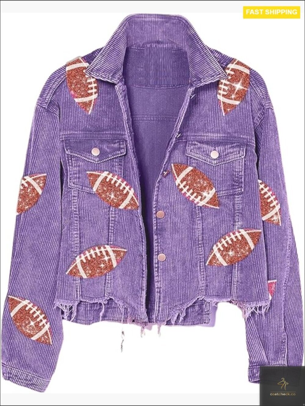 Cropped Corduroy Sequin Patched Rugby Jacket Vintage Button Down Shacket Coat